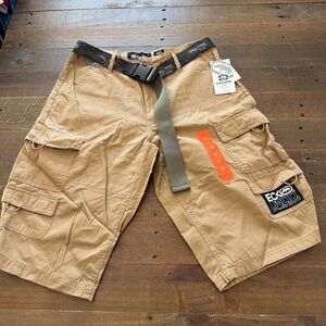 Ecko Unlimited Men's Brown Cargo Messenger Shorts with Belt 14” inseam